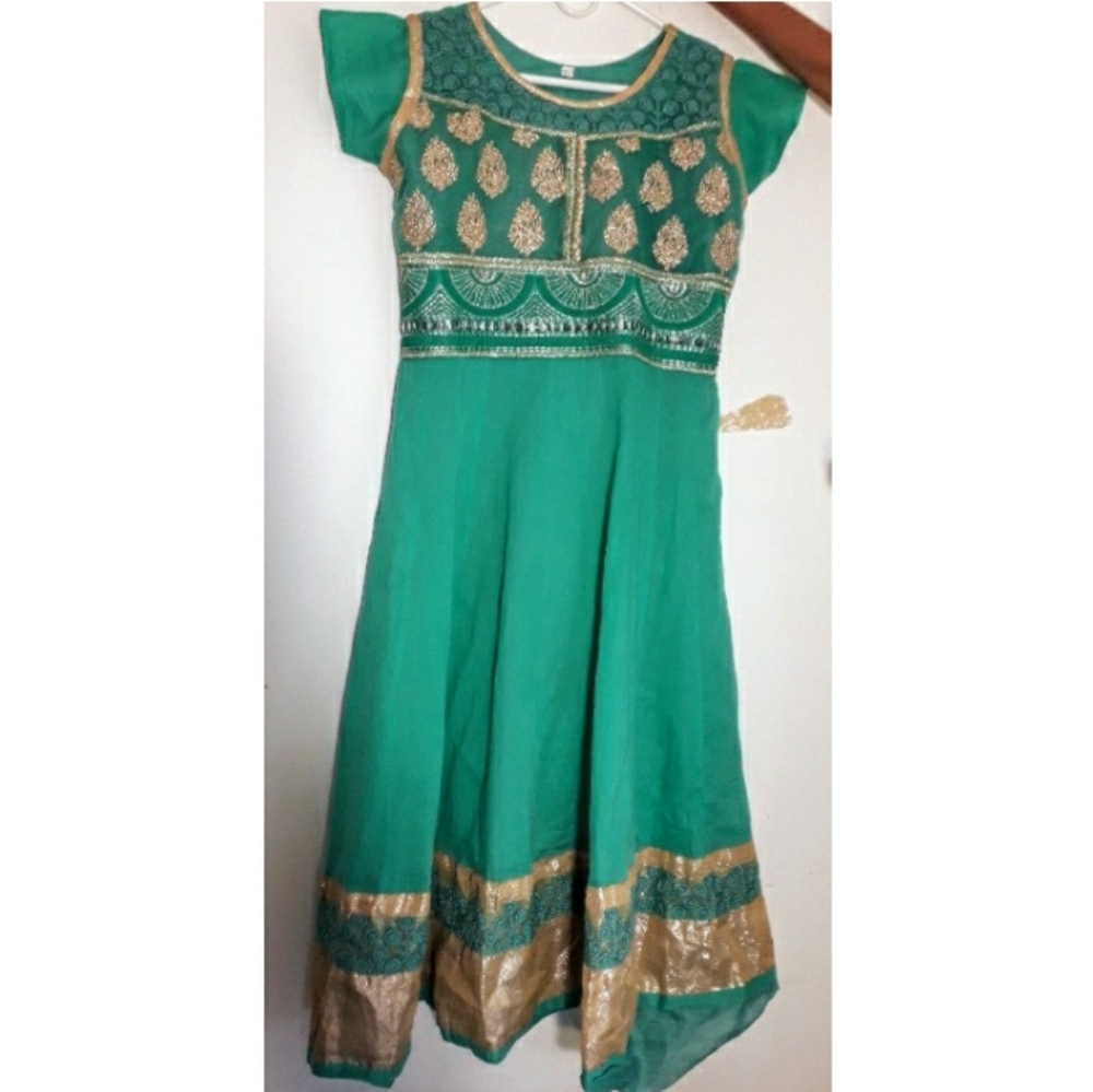 Indian Churidar Green with Gold Embroidery.